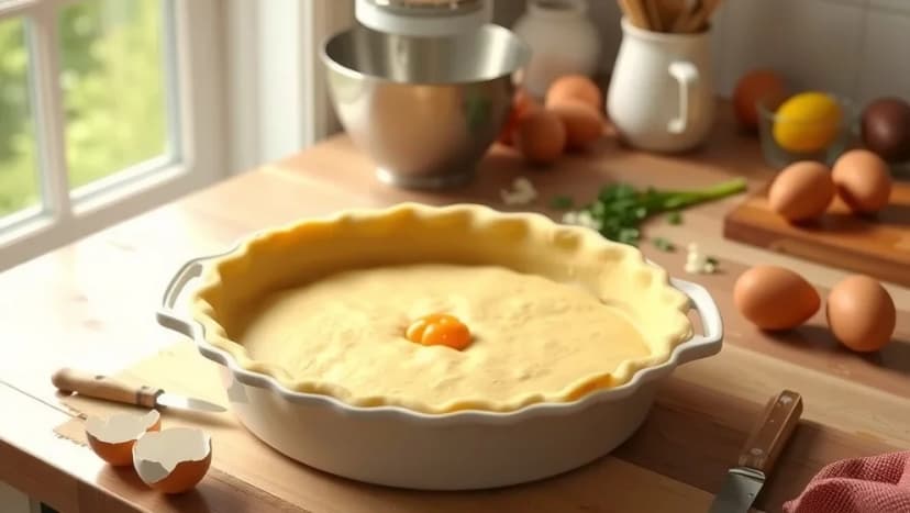 Pajdeg med ägg hemma i köket