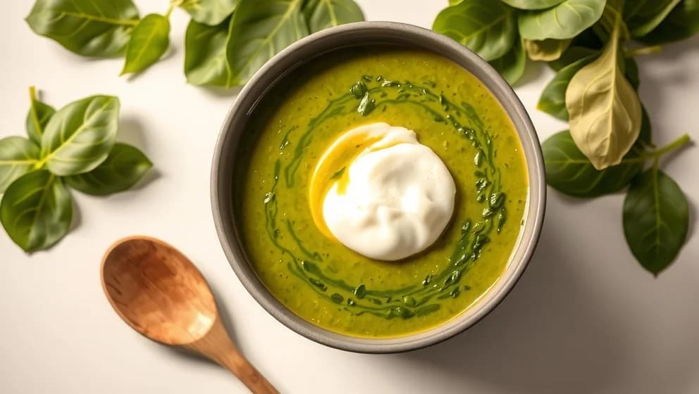 Spenatsoppa med ägg hemma